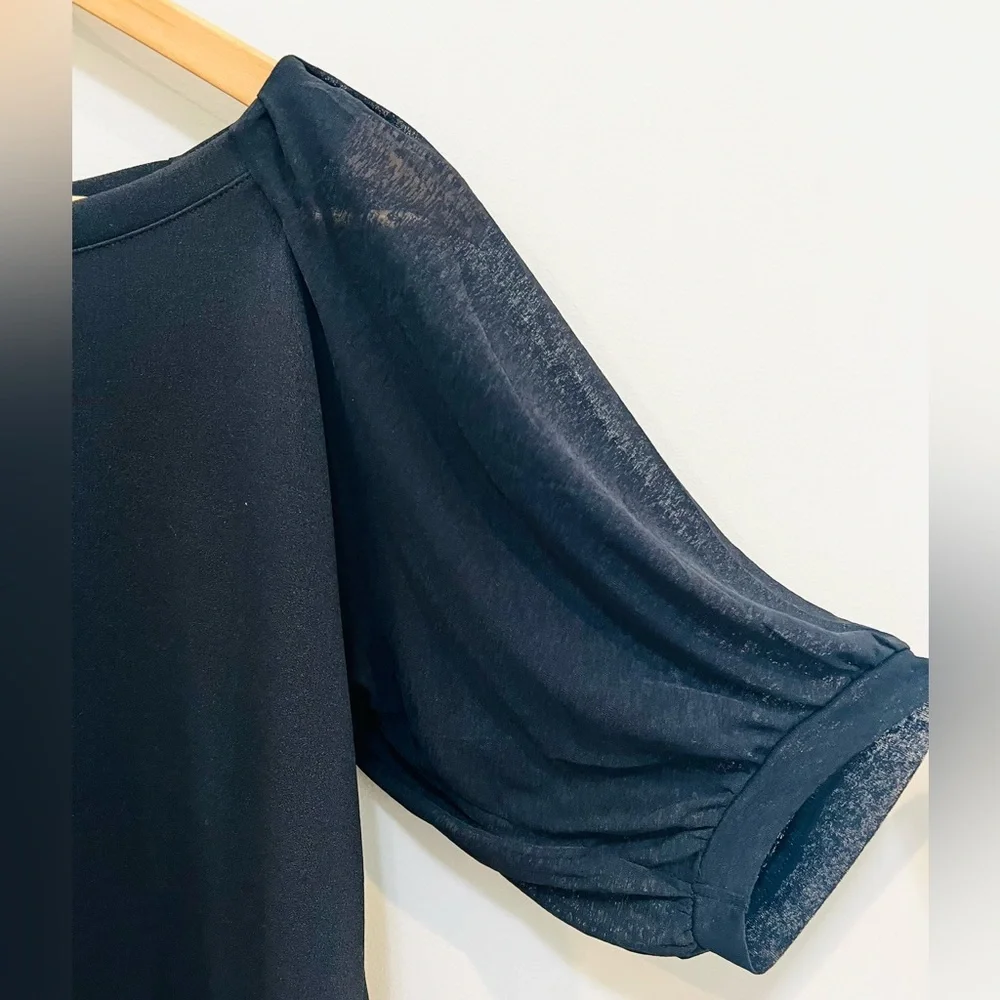 Banana Republic Black Sheer Puff Sleeve Top Size M